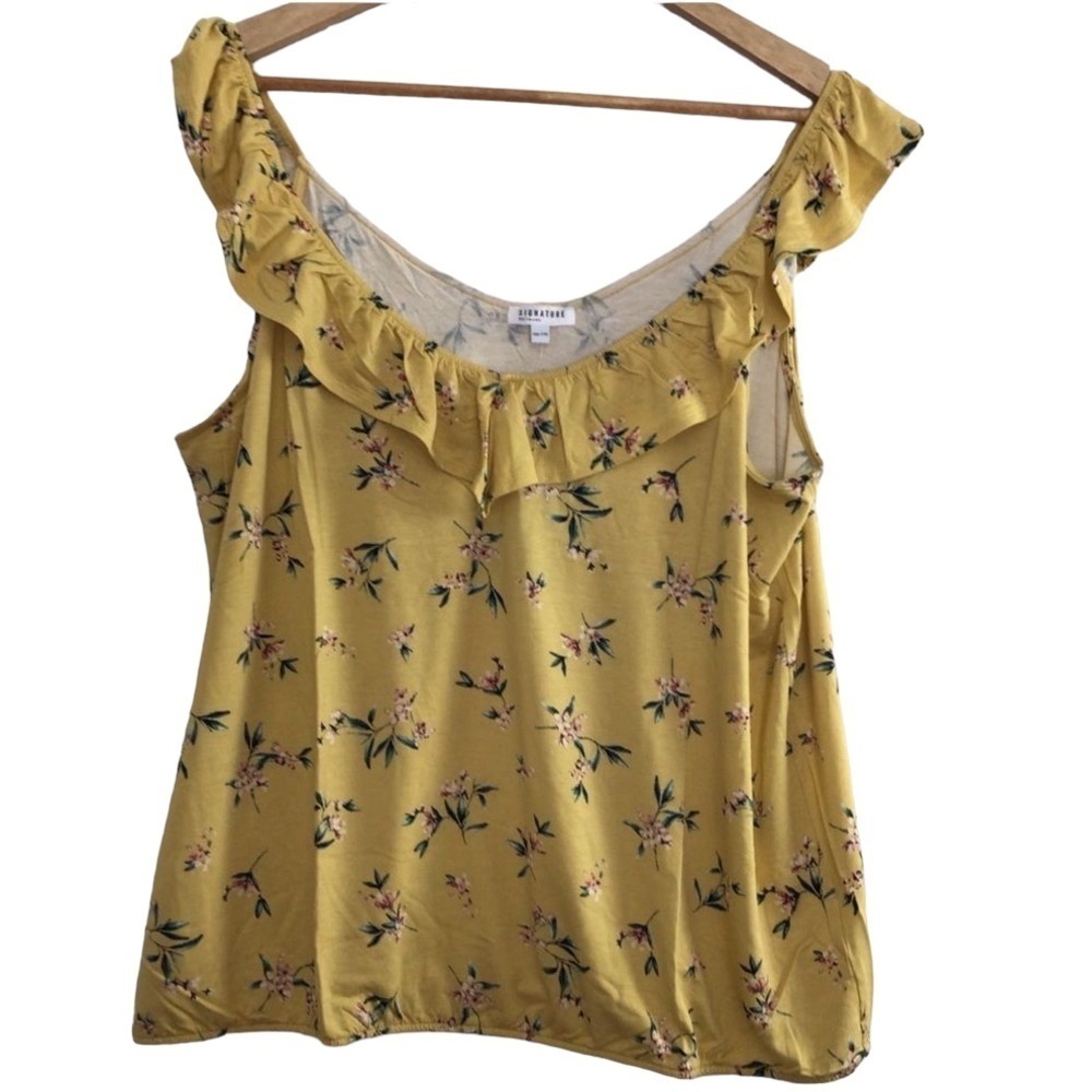 Reitmans Yellow Floral Sleeveless Blouse XXL NWT Ruffle Neck Plus Size Top resor